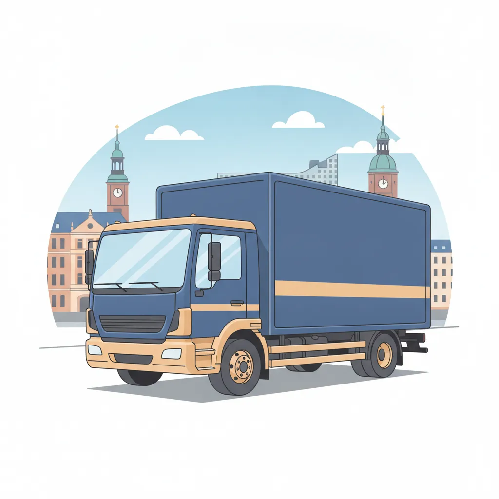 Comic-Illustration: geschlossener Umzugstransporter erreicht Hamburg – Umzug von Leipzig nach Hamburg